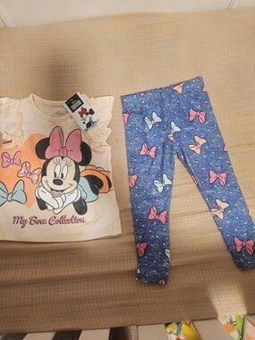 Disney Minnie Mouse Pink Bow Tee & Blue Bow Leggings Set